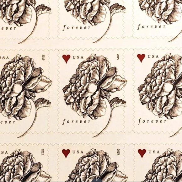 2015 USPS SHEET OF 1000 FIRST CLASS FOREVER STAMPS VINTAGE ROSE WEDDING INVITE - Picture 4 of 4